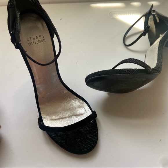 Stuart Weitzman Nudist Ankle Strap Sandals Black Goosebump Heels - Picture 4 of 9